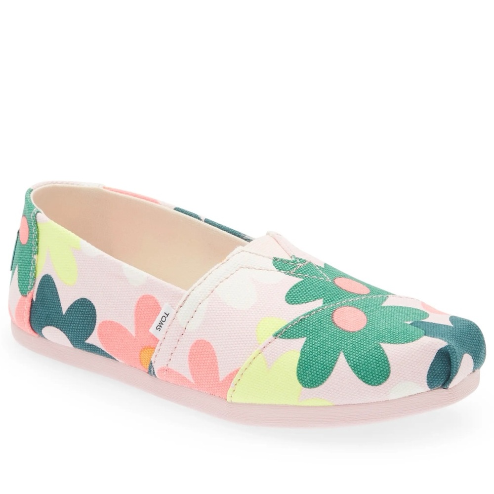 Toms Floral Canvas Slip-On Flats in Pink, Green, Coral